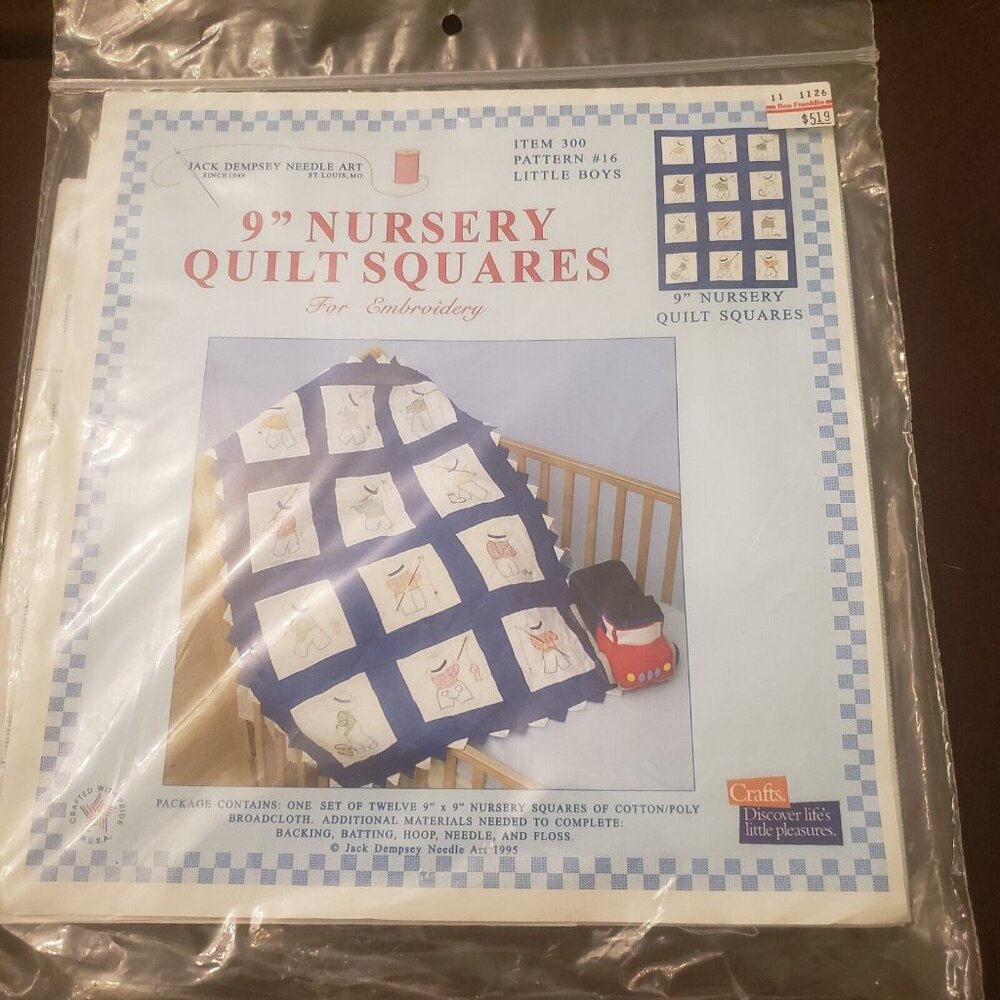 Jack‎ Dempsey Needle Art Stamped White Nursery Quilt Blocks 9" Ltl Boys 300 #16